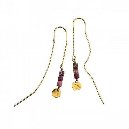 Dangling Silver Earrings with gilded chain and Tourmaline