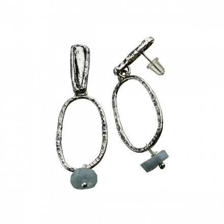 Silver Aquamarine Stud Earrings with oval hoop