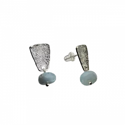 Silver Aquamarine Stud Earrings with darkened silver trapezium