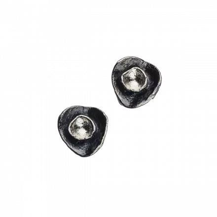 Silver Stud Earrings with darkened and white silver concave dome