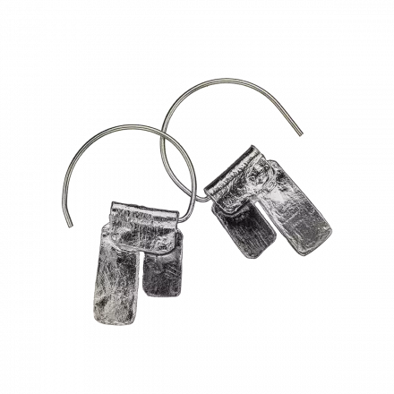 Silver Hoop Earrings with darkened and white silver rectangles