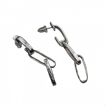 Silver Earrings with three rectangular links