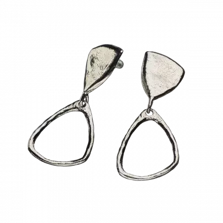 Silver Stud Earrings composed of a filled triangle and an open triangle