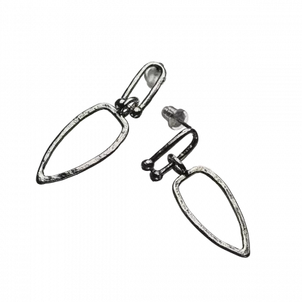 Silver Stud Earrings with oval hoop and inverted droplet