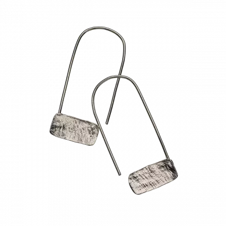 Silver Earrings with long hook and flattened rectangle