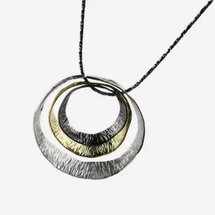 Black, White and Gold Plated Silver Circles Necklace