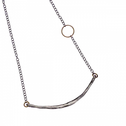 Darkened Silver Antique Finish Silver Necklace with center bow and gilded links