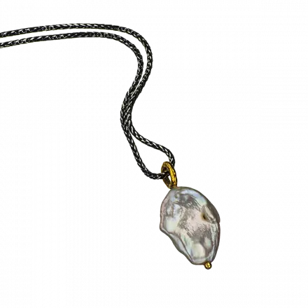 Darkened antique finish Silver Necklace with Pearl Pendant, stunningly unique