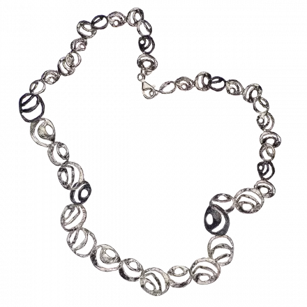 Darkened and White Silver Spiral Link Necklace