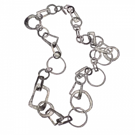 Darkened Antique finish Silver Necklace composed of open geometric shapes