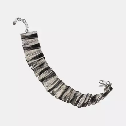 Silver Link Bracelet composed of textured rectangles joined together