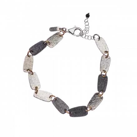 Silver Link Bracelet highlighted with darkened and white trapezium with goldfilled rings