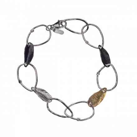 White Silver Hoop Bracelet with darkened silver and gilded elements
