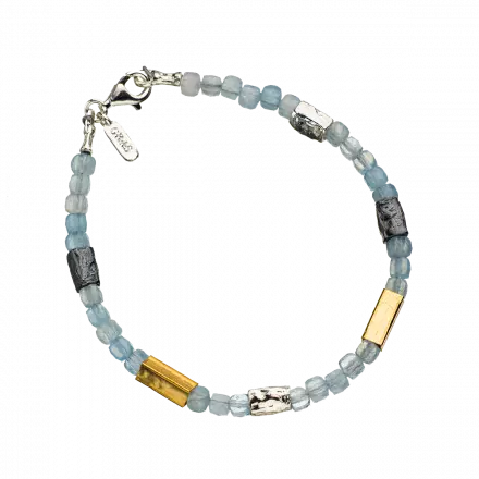 Aquamarine Bracelet with rectangular gilded silver links