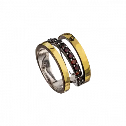 Silver Ring with 9K Gold and Garnet