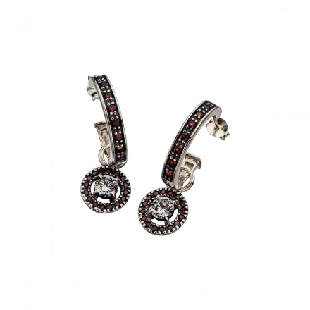 Silver Earrings with Garnet and Cz