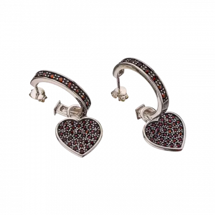 Silver Earrings with Heart Shape Garnet