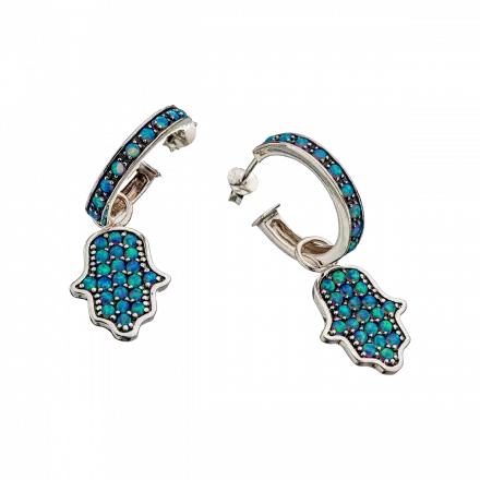 Silver Earrings with Hamsa Opal