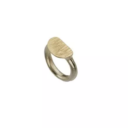 Silver Ring with 9k Gold Hammered Semi Circle