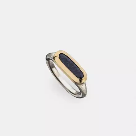 Thin Silver Ring with Corundum Sapphire Stone in 9k Gold Bezel