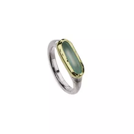 Silver Ring with Milky Aquamarine Stone in 9k Gold Oval Setting