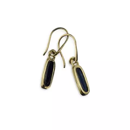 9k Gold Long Hook Earrings with long Oval Sapphire wrapped in 9k Gold