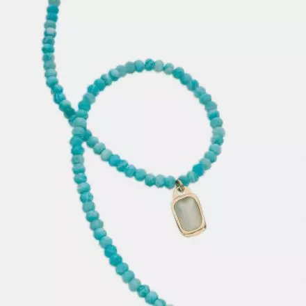 Amazonite Necklace with 9k Gold Pendant set with Milky Aquamarine Stone