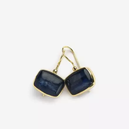 925 Silver Hook Earrings set with 9K Gold and Blue Kyanite