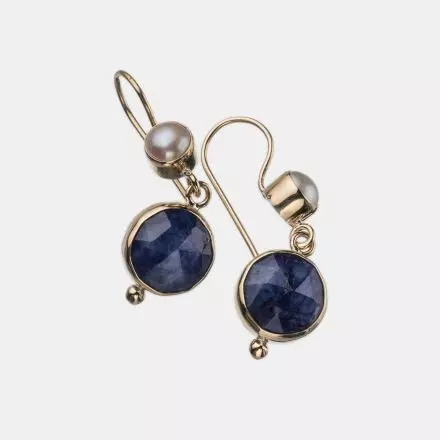 Silver and 9K Gold Earrings with Lapis Lazuli and Natural Pearl
