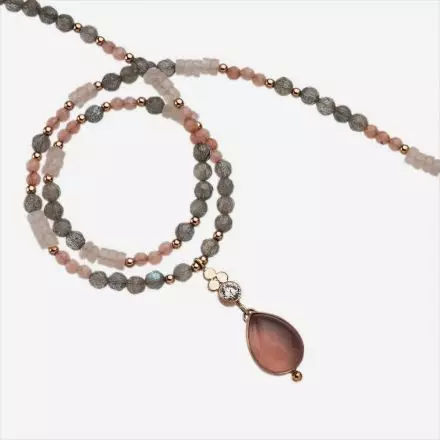 Semiprecious stones Silver and 9K Rose Gold Necklace