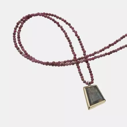 Rhodonite Necklace with Labradorite Pendant wrapped in 9k Gold