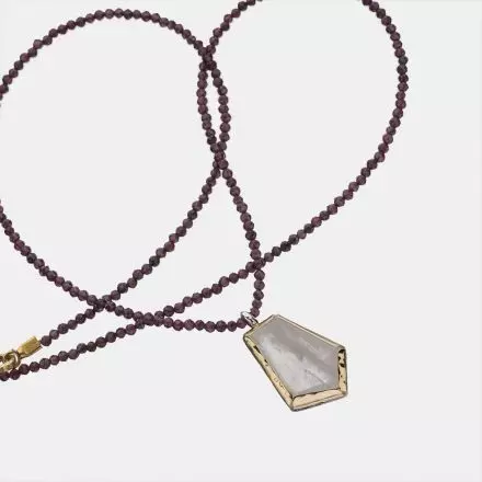 Garnet Necklace with unique moonstone pendant wrapped in 9k Gold
