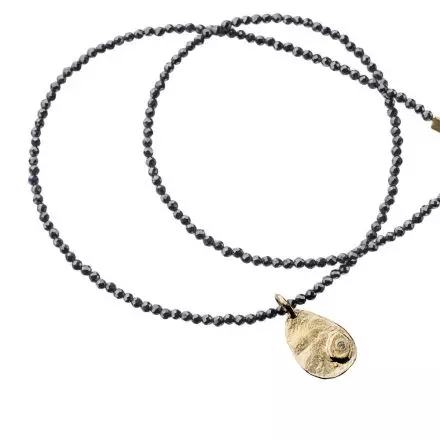 Black Pyrite Necklace with 9k Gold Pendant set with Diamond