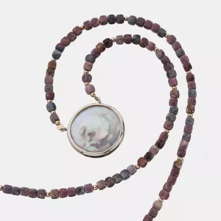 Tourmaline Necklace with unique Coin Pearl Pendant wrapped in 9k Gold