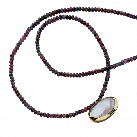 Sapphire Necklace mounted with unique Pearl pendant in 9k Gold setting