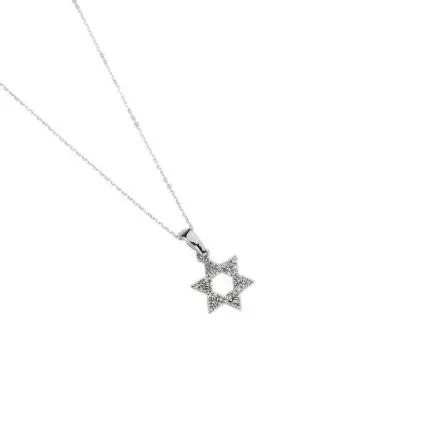 14k White Gold Necklace with dainty Star of David set with Diamonds