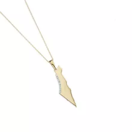 14k Yellow Gold Necklace with Map of Israel set with Diamonds