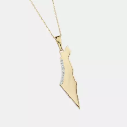 14k Yellow Gold Necklace with Map of Israel set with Diamonds