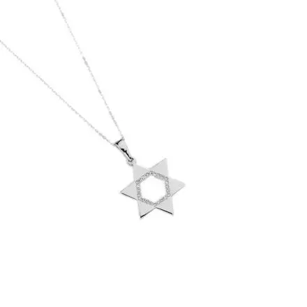 14k White Gold Necklace with Star of David set with Diamonds