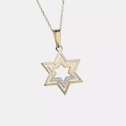 14k Yellow Gold Necklace with Star of David set with Diamonds