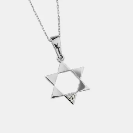 14k White Gold Necklace with Star of David set with Diamonds