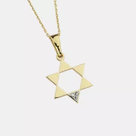14k Yellow Gold Necklace with Star of David set with Diamonds