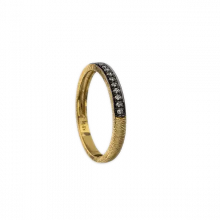 14k Gold Ring with band of diamonds darkened with Rhodium