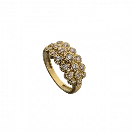 14k Gold Ring with Diamond clusters joining to create a flower appearance