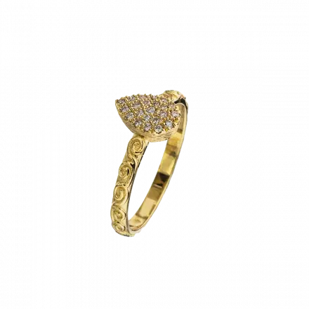 14k Gold Droplet Ring set with Diamonds