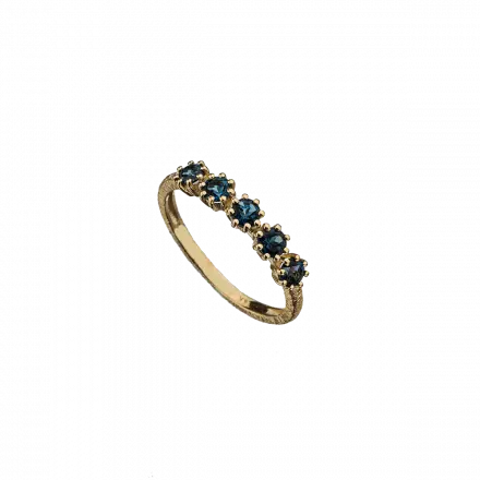 14K Gold Ring with 5 London Blue Topaz