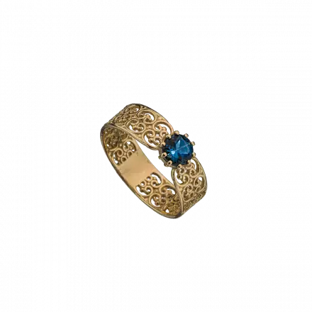 14K Gold Knitted Ring with London Blue Topaz