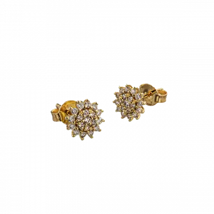 
14k Gold Flower Stud Earrings set with Diamonds, 25 points
