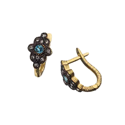 14k Gold Diamond Earrings, 18 points, mounted with Blue Topaz