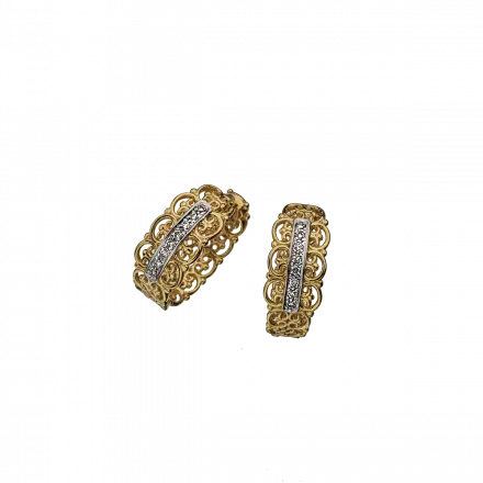 14K Gold Knitted Hoop Earrings with Diamonds